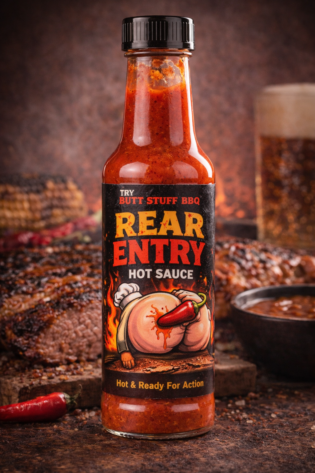 Rear Entry hot sauce bottle
